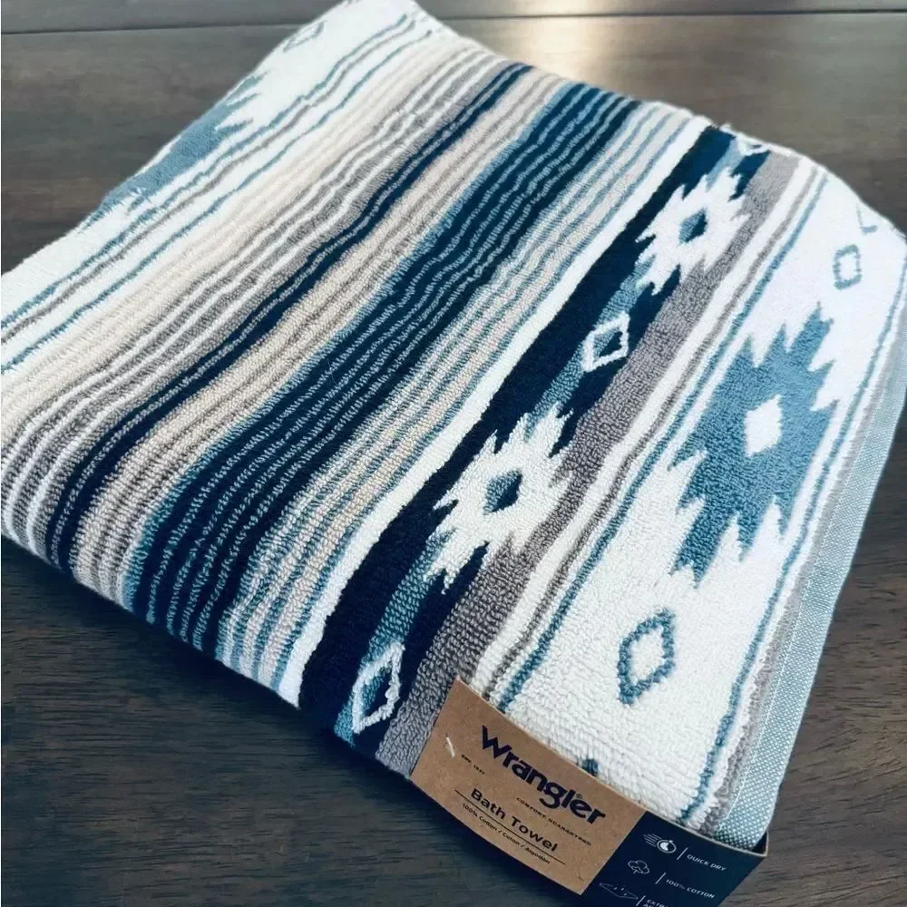 Wrangler 2-ct Western Aztec Blue Tribal Boho Bath Towels Set